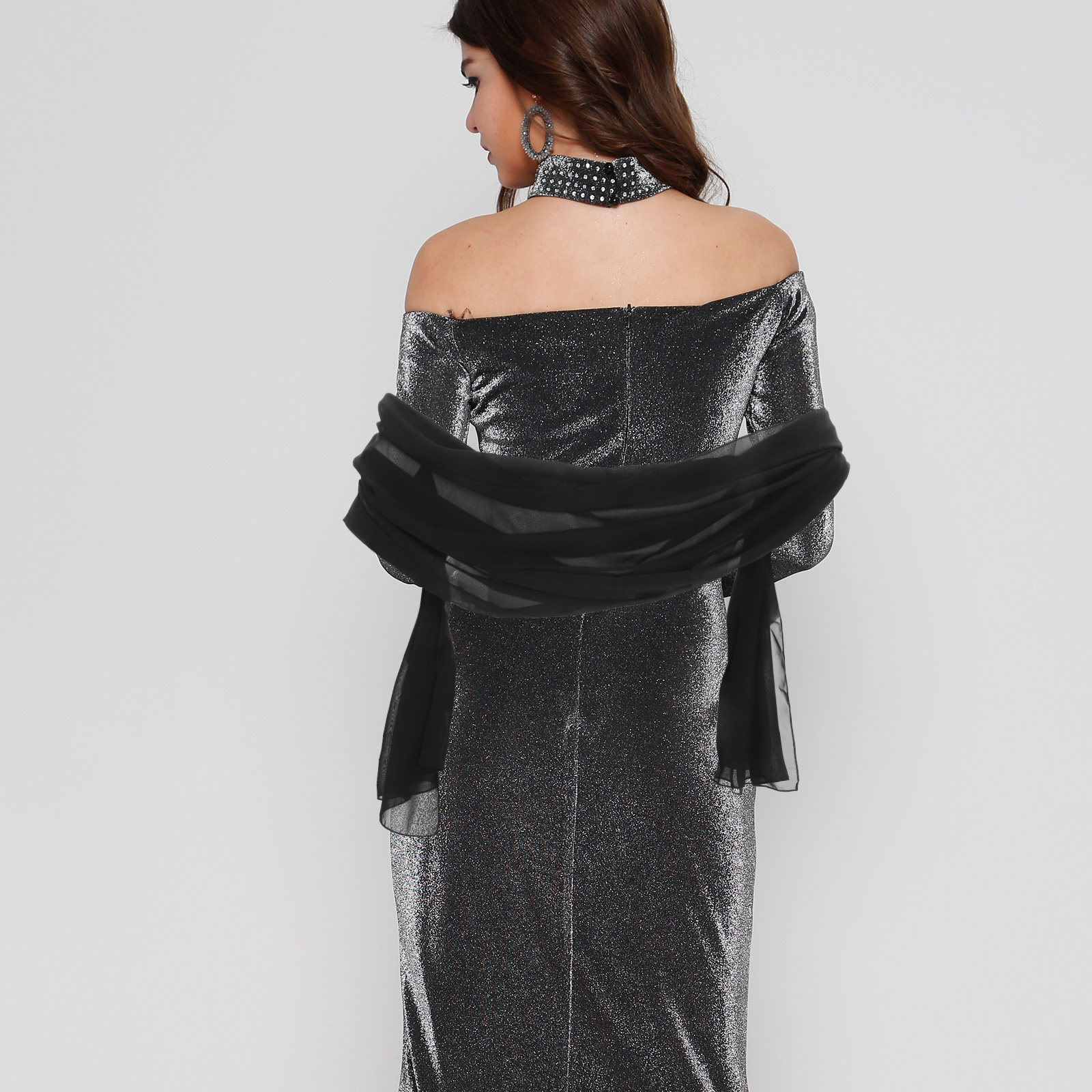 Stole Wedding Shawl - Chiffon Wedding Shawl 200x70cm Elegant Black