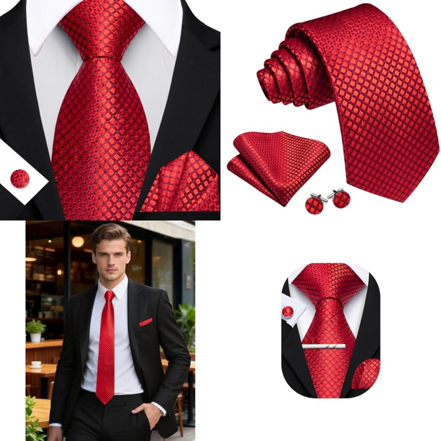 Pocket Square Set - Men Plaid/Striped Ties Set Silk Business