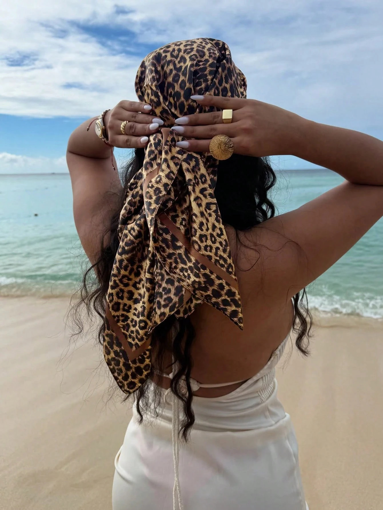 Scarf Silk Square - 90cm Leopard Print Neckerchief Hijab Scarf