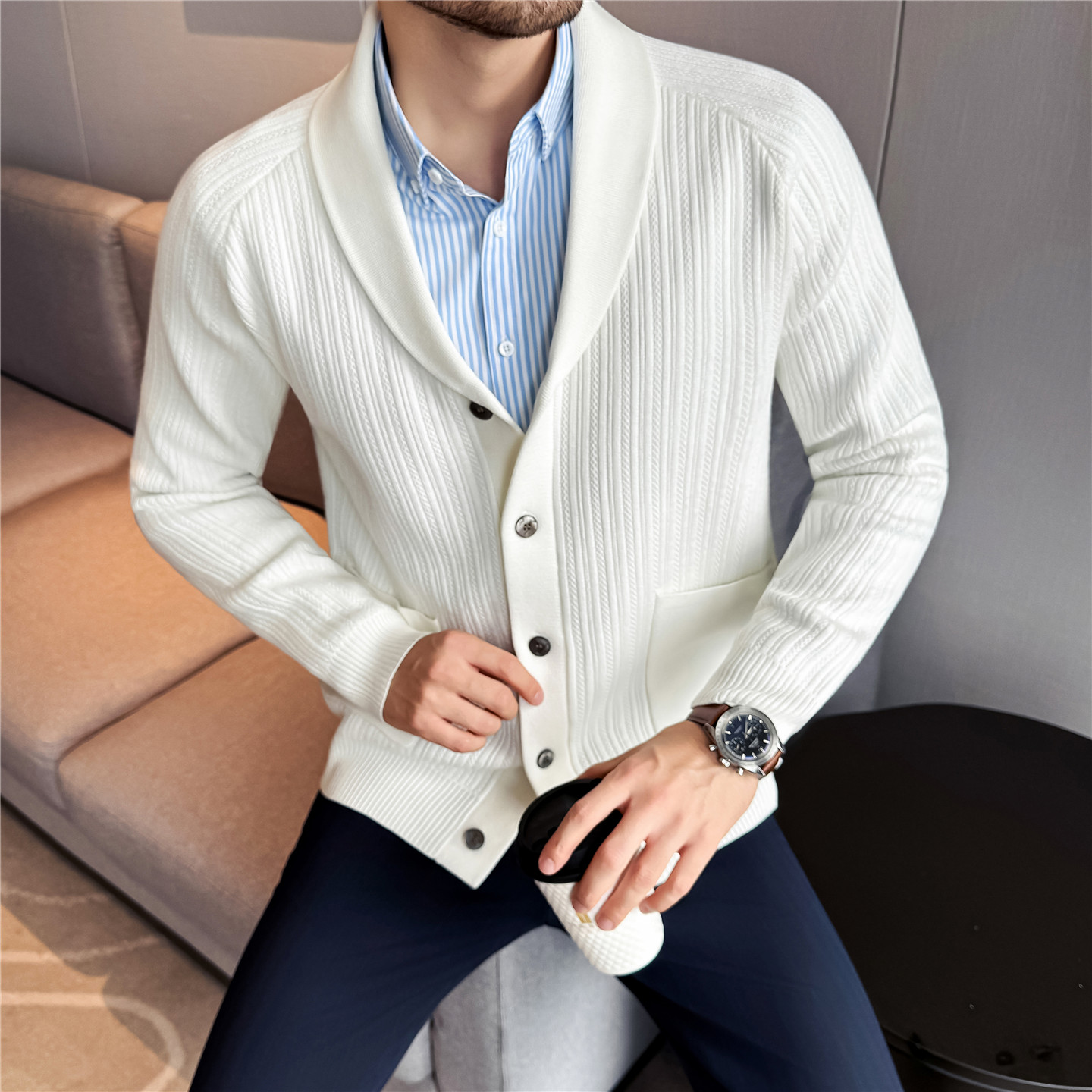 Men's Shawl Collar Knit Cardig - مراجعة Muffler Men Wool وسعره