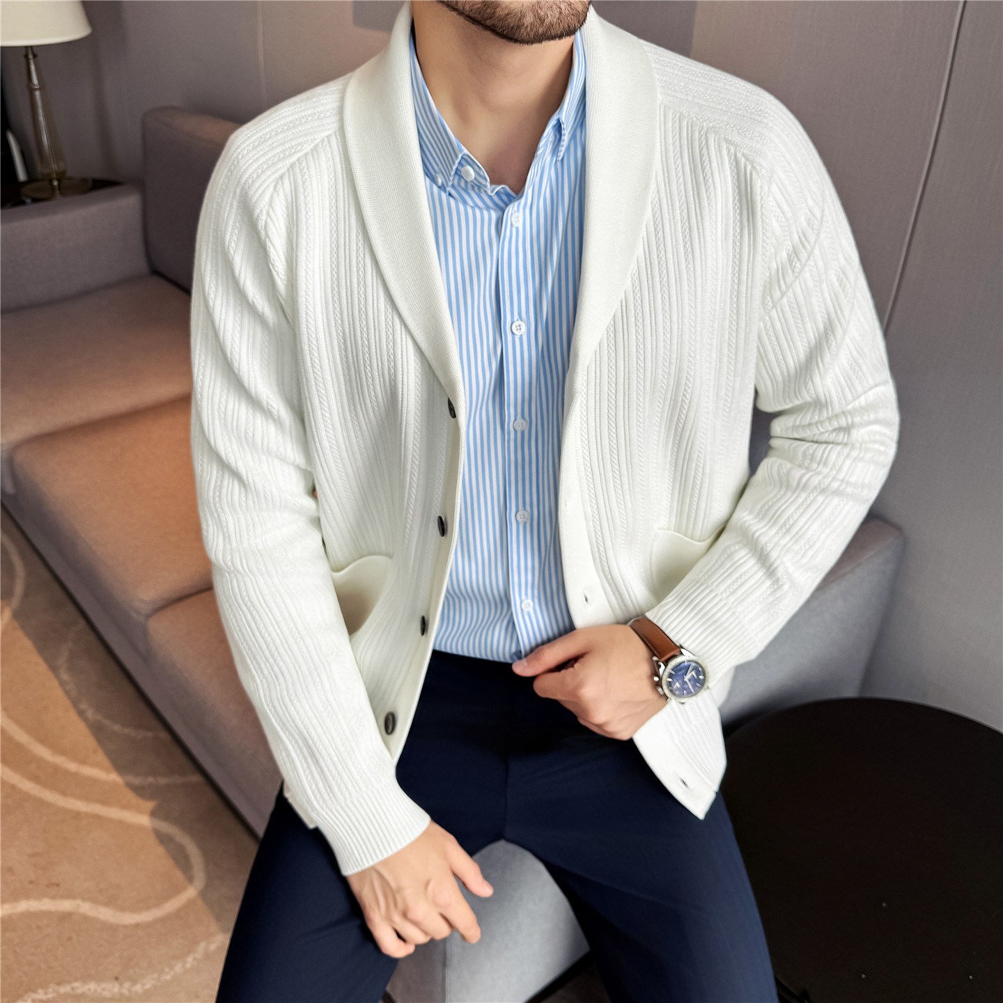 Men's Shawl Collar Knit Cardig - مراجعة Muffler Men Wool وسعره