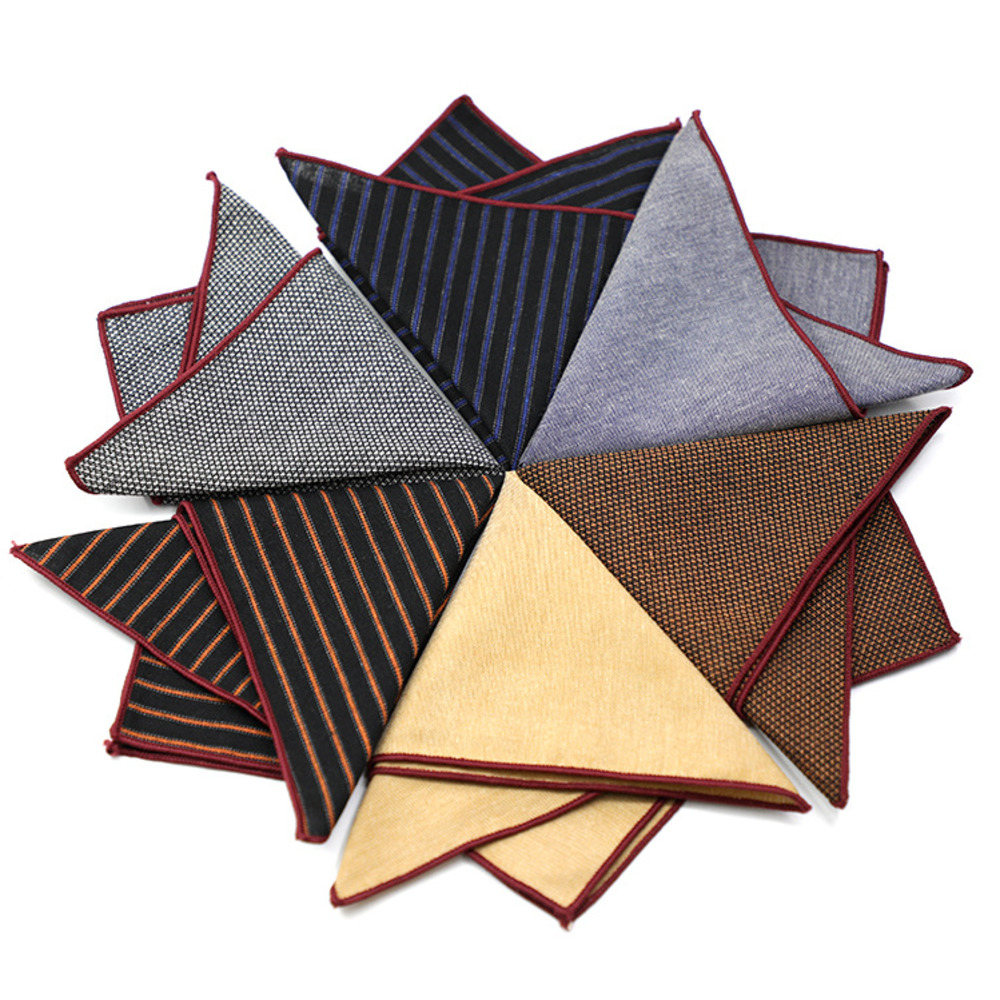Solid Striped Brown Pocket Squ - مراجعة Handkerchief Cotton Men وسعره