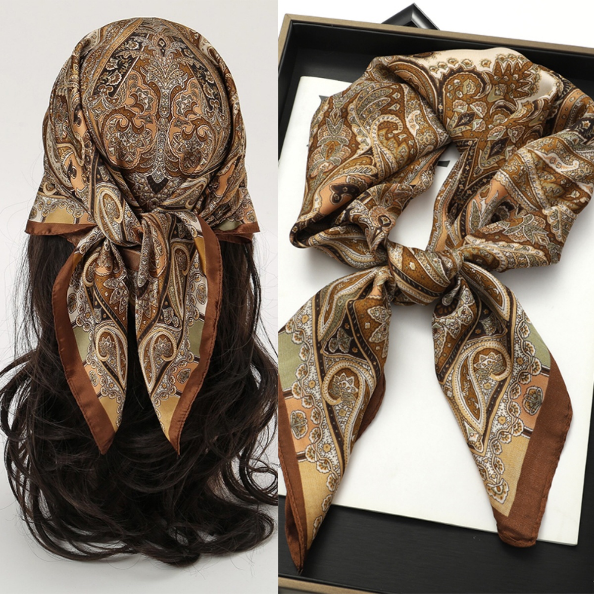 Bohemian Style Print Luxury Br - مراجعة Scarf Silk Square وسعره