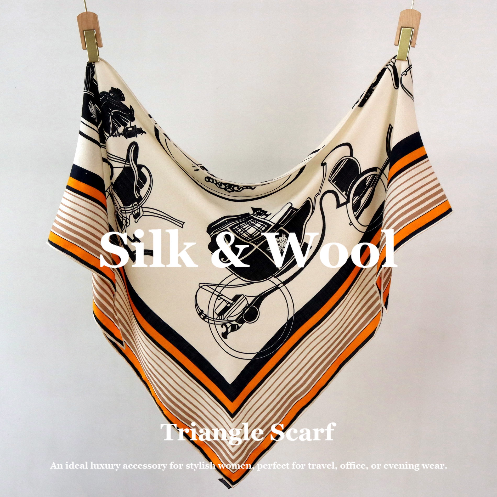 Vintage Equestrian Print Silk  - مراجعة Pashmina Wrap Large وسعره