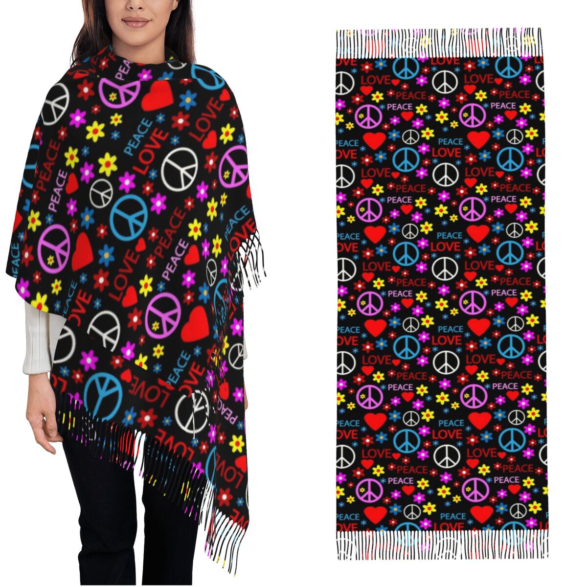 Peace Foral Love Pattern Scarf - مراجعة Pashmina Wrap Large وسعره