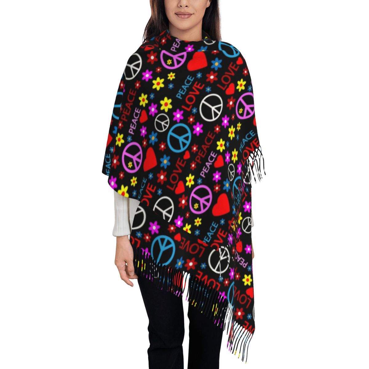 Peace Foral Love Pattern Scarf - مراجعة Pashmina Wrap Large وسعره