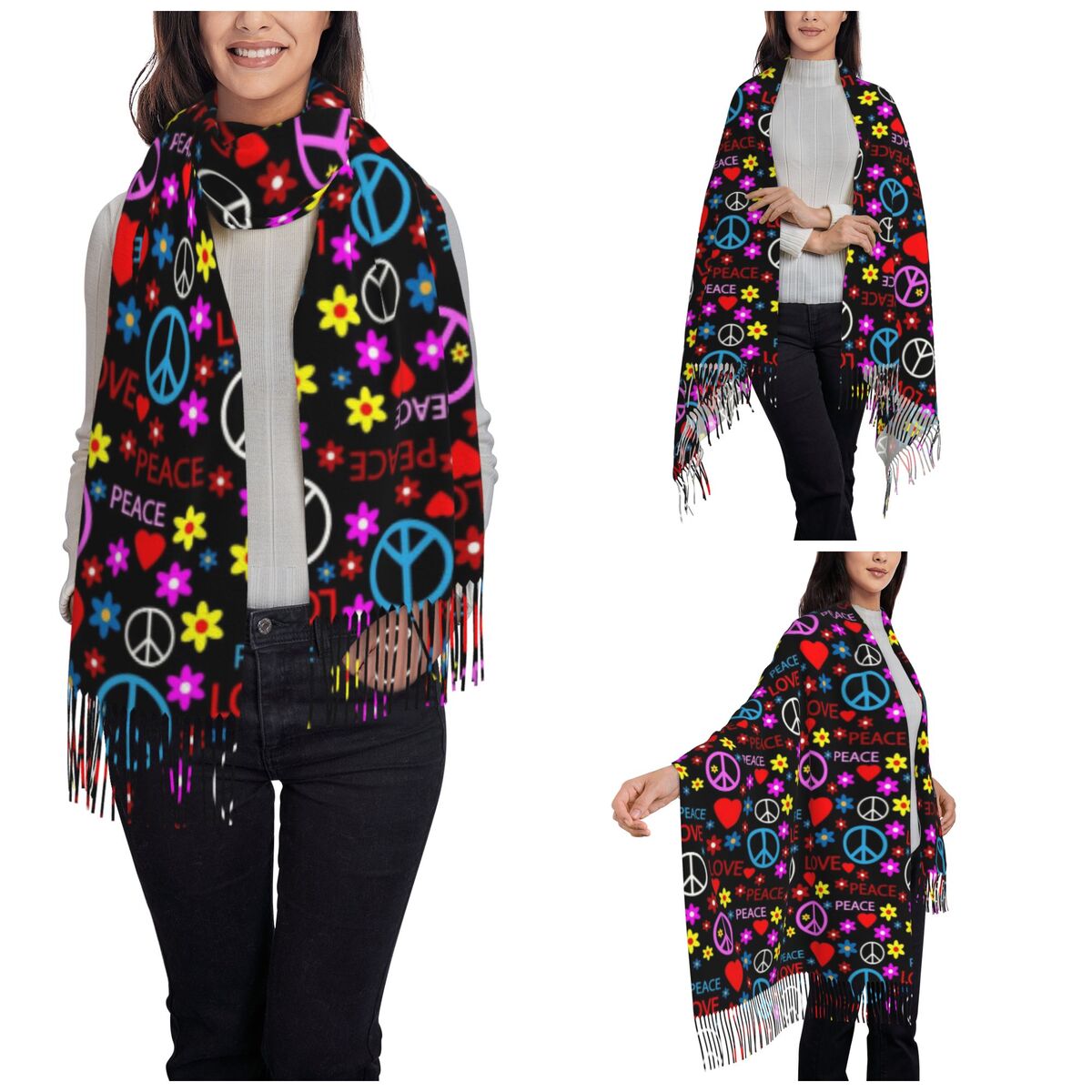 Peace Foral Love Pattern Scarf - مراجعة Pashmina Wrap Large وسعره