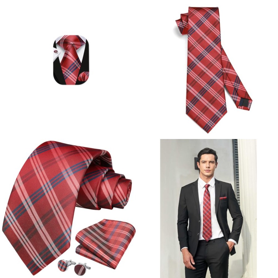 Mens Ties Set Stripe Plaid Tie - مراجعة Pocket Square Set وسعره