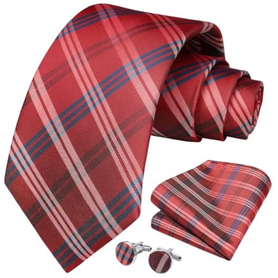 Mens Ties Set Stripe Plaid Tie - مراجعة Pocket Square Set وسعره