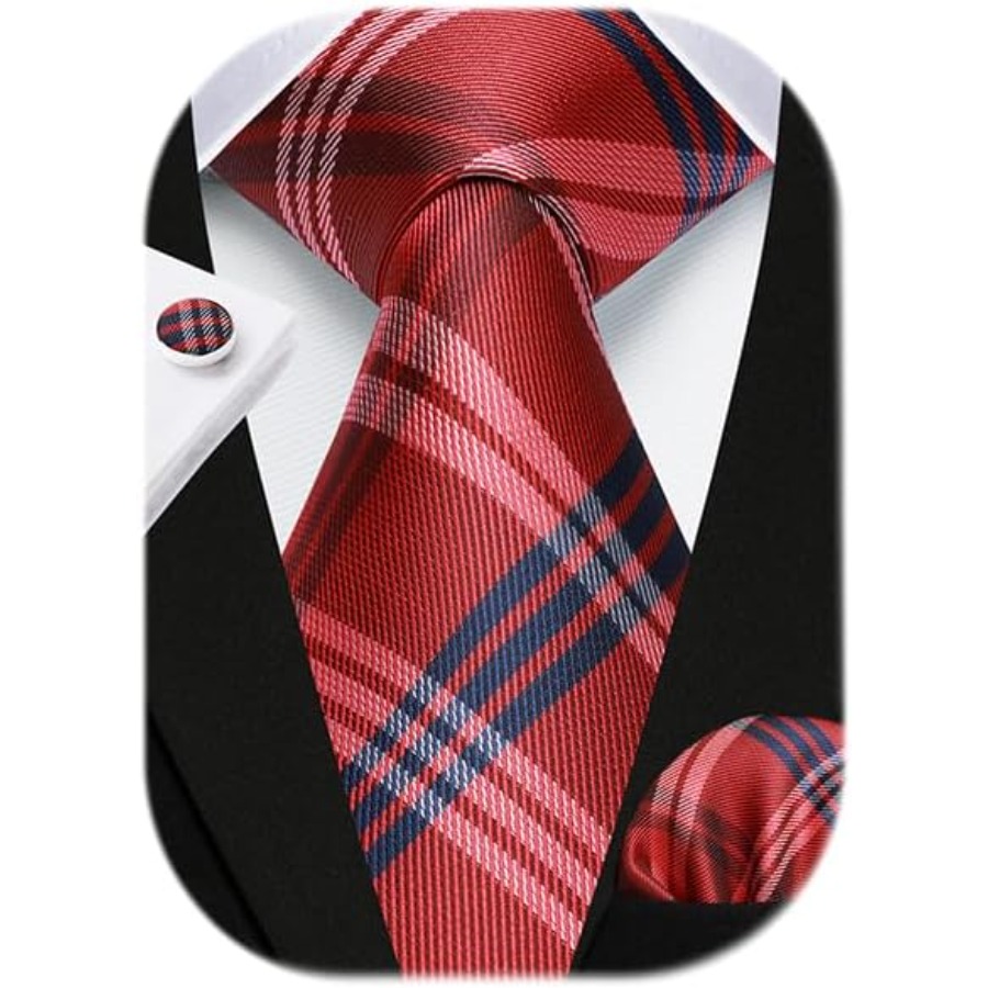 Mens Ties Set Stripe Plaid Tie - مراجعة Pocket Square Set وسعره
