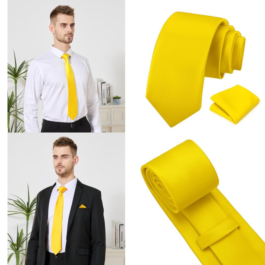 Men's Tie Set Solid Pure Color - مراجعة Pocket Square Set وسعره