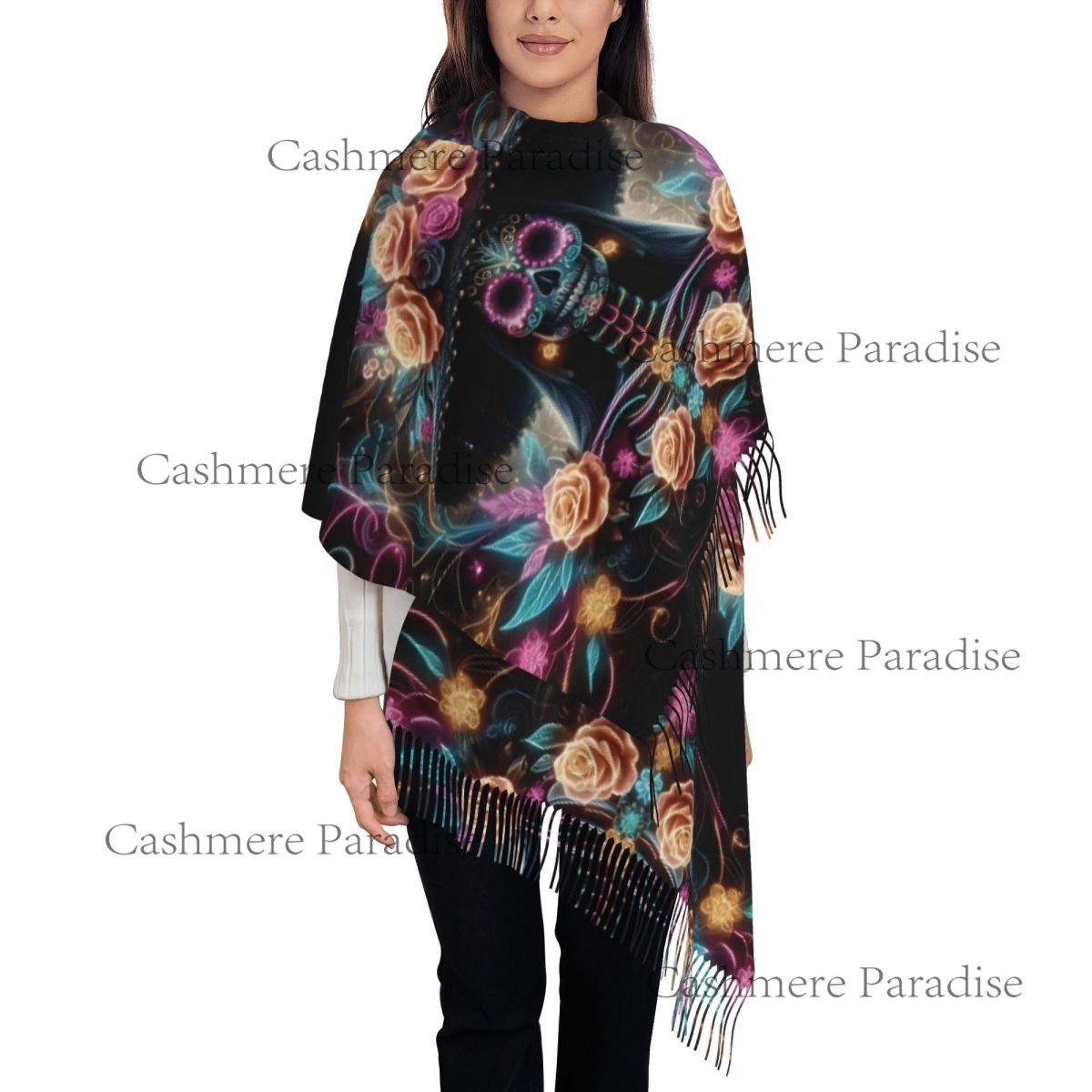 Mexico Skull Woman Vintage Sty - مراجعة Pashmina Wrap Large وسعره