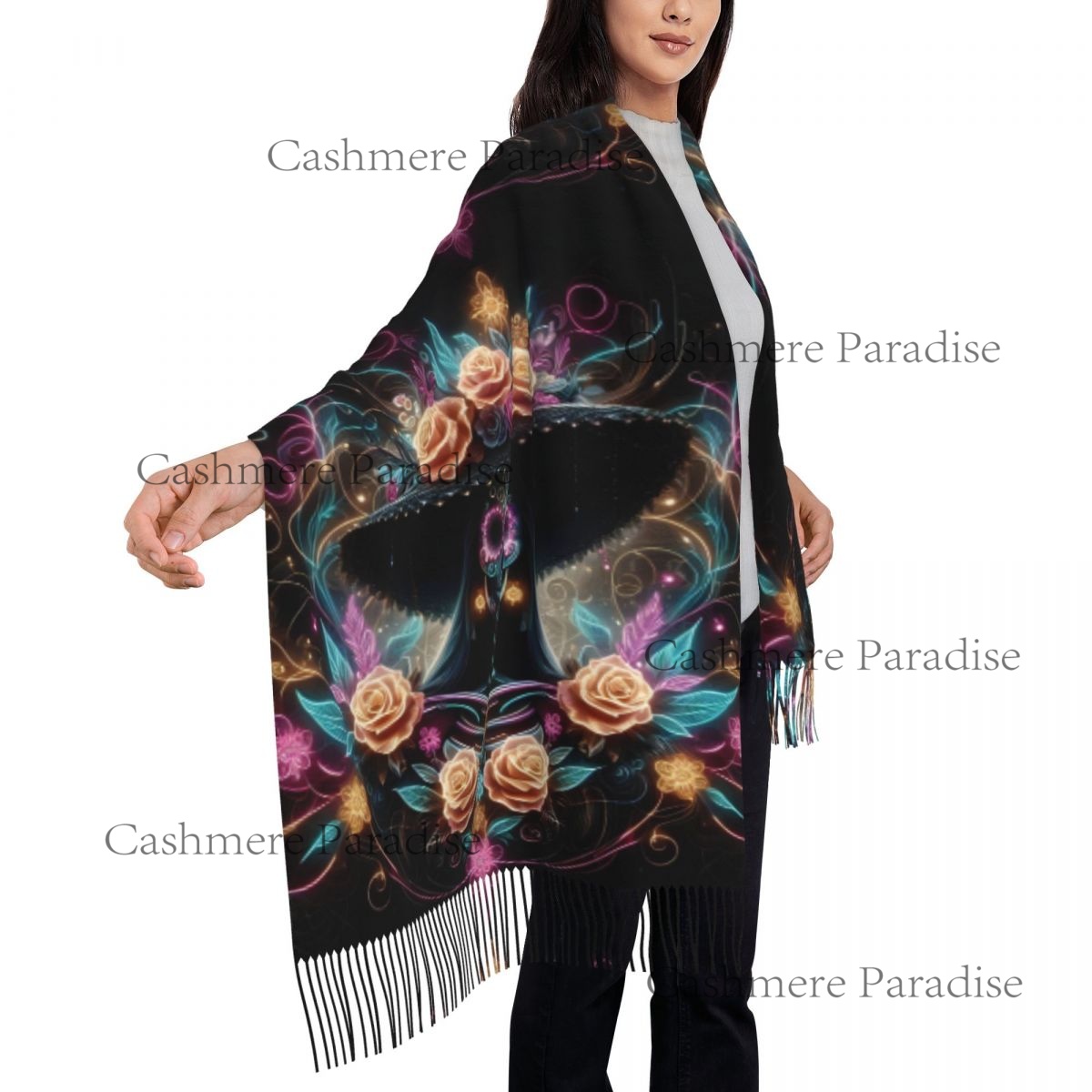 Mexico Skull Woman Vintage Sty - مراجعة Pashmina Wrap Large وسعره