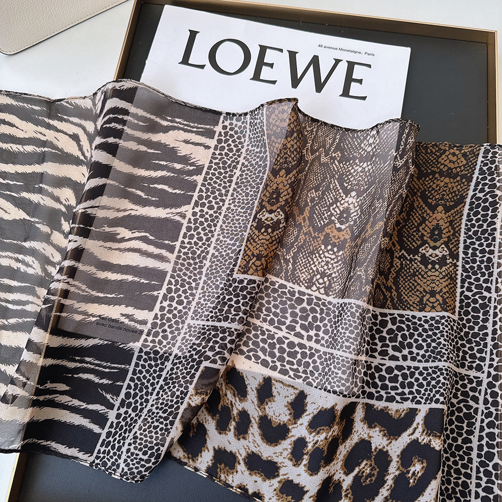 Leopard Small Long Silk Scarf  - مراجعة Silk Tie Striped وسعره