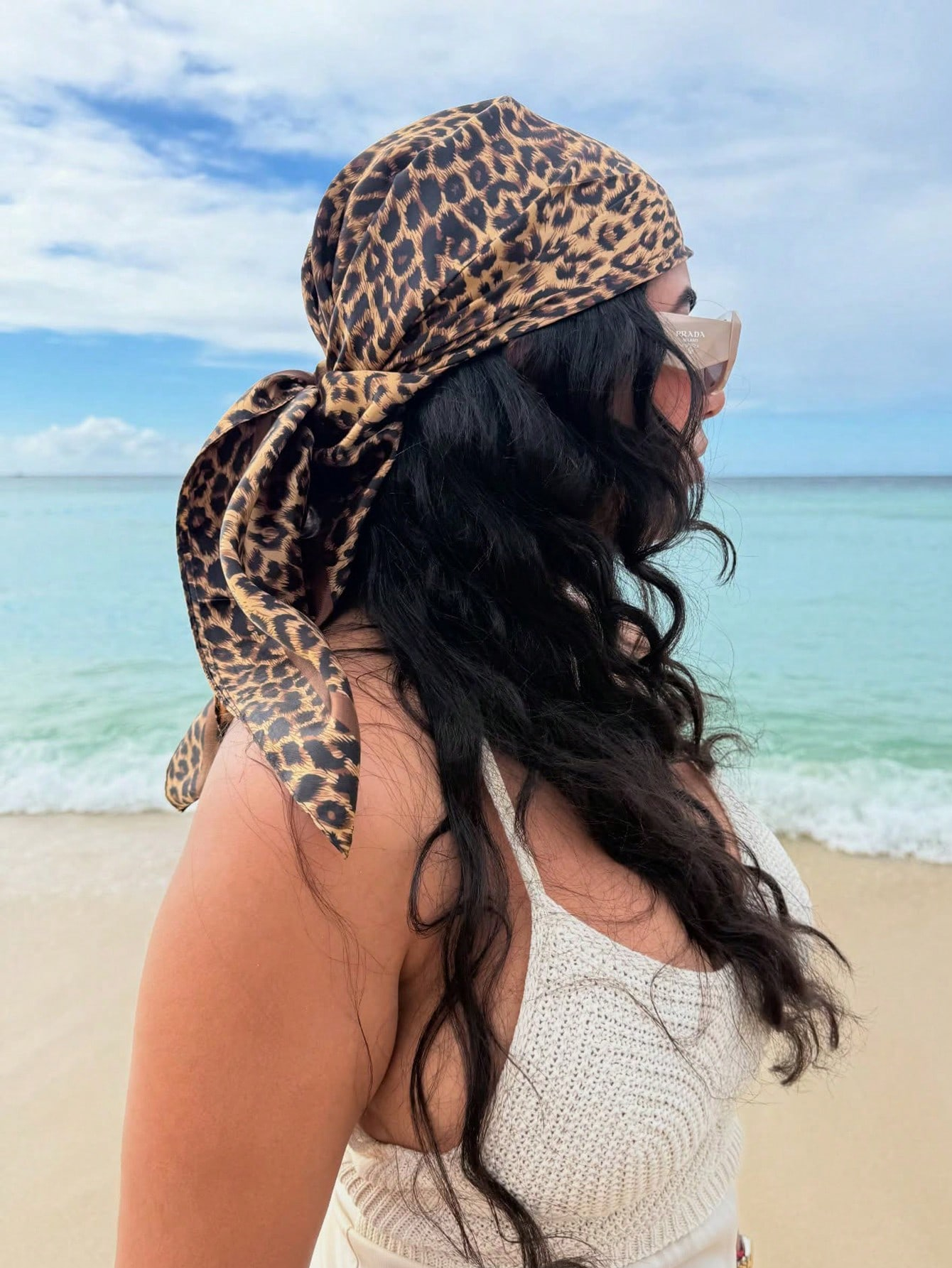 90cm Leopard Print Neckerchief - مراجعة Scarf Silk Square وسعره