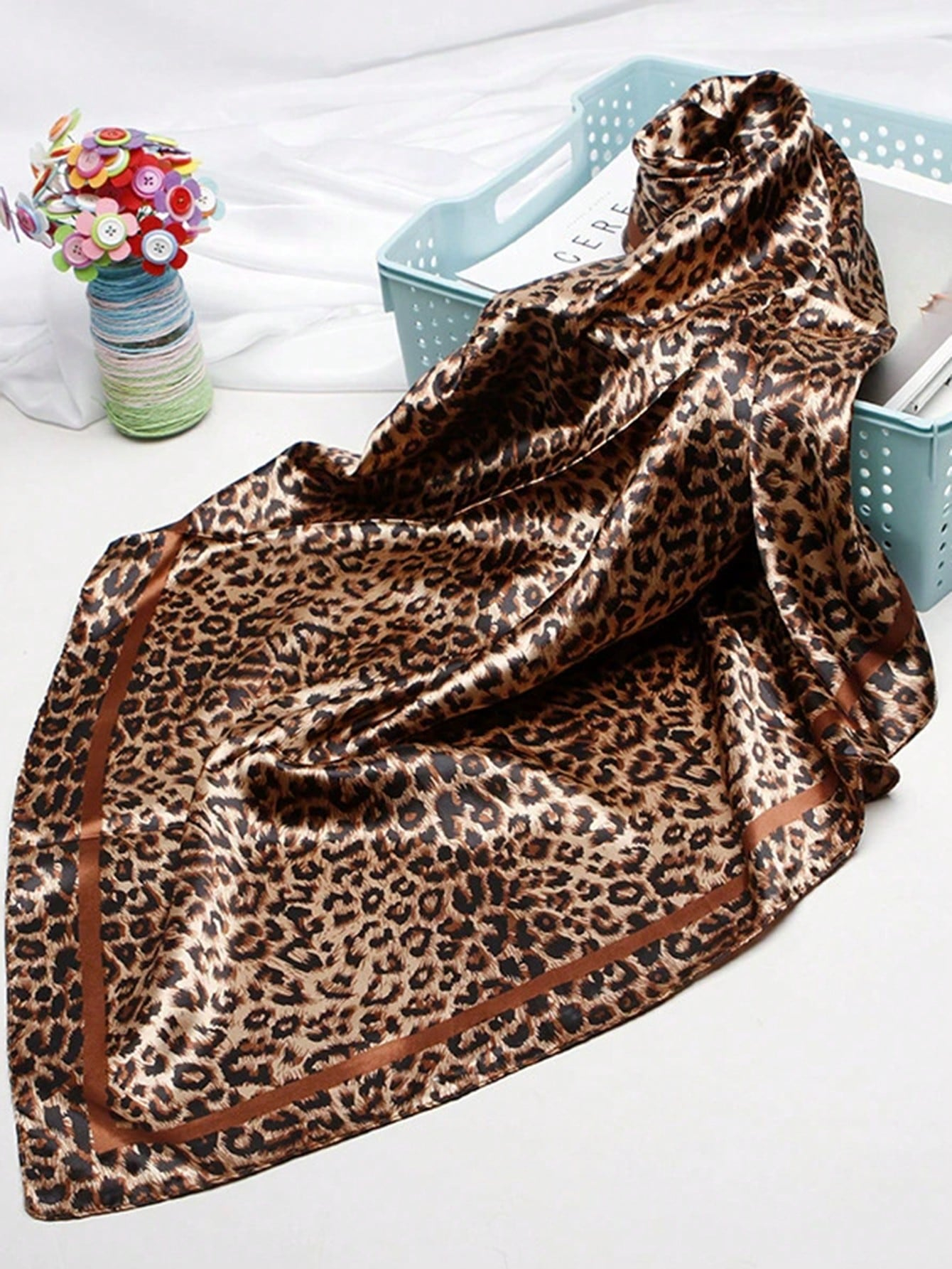 90cm Leopard Print Neckerchief - مراجعة Scarf Silk Square وسعره
