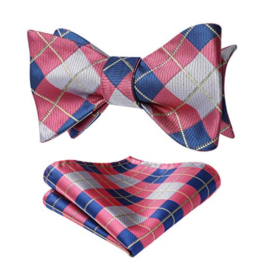 Bow Ties for Men Check Plaid S - مراجعة Pocket Square Set وسعره