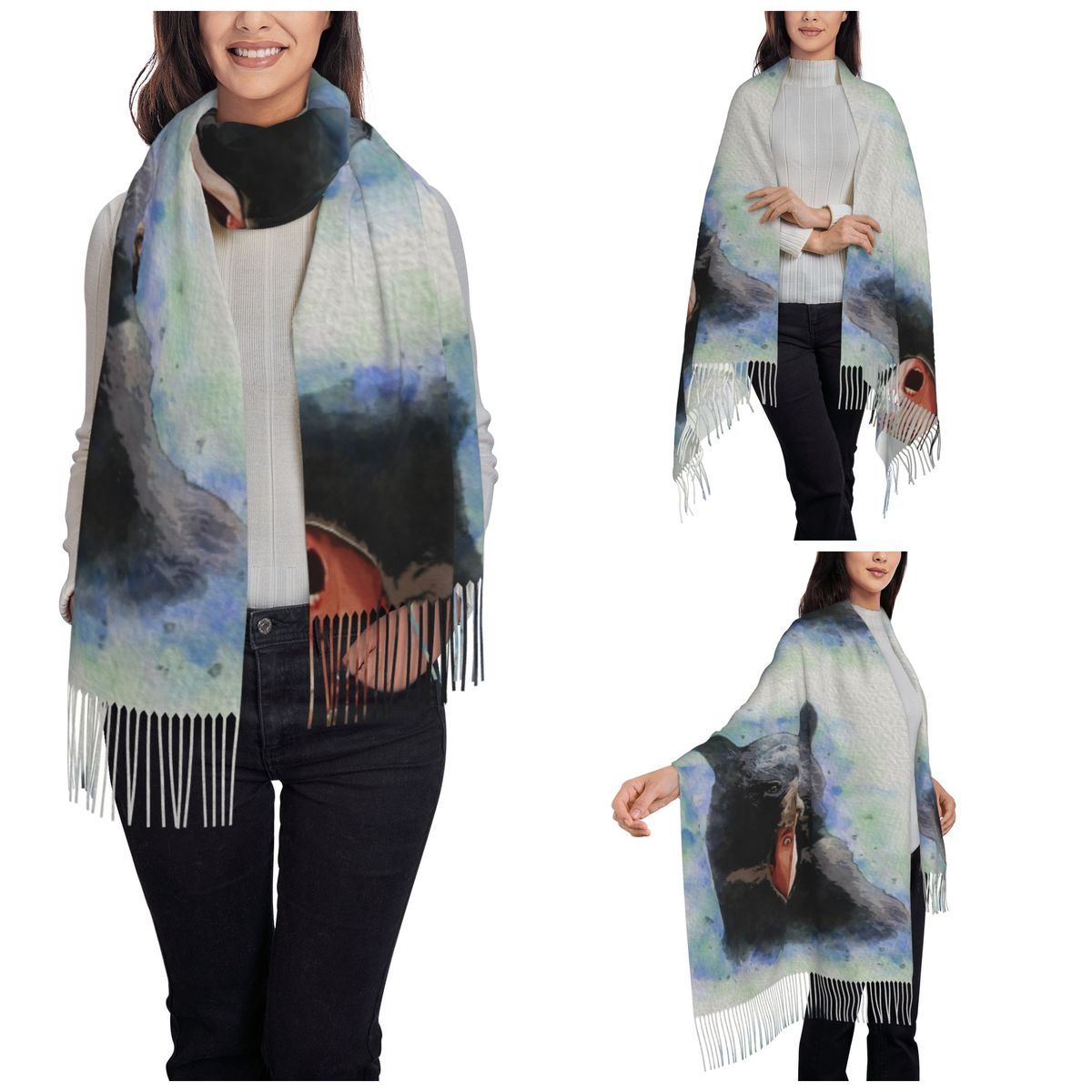 Cage Bear Watercolor Scarf for - مراجعة Pashmina Wrap Large وسعره