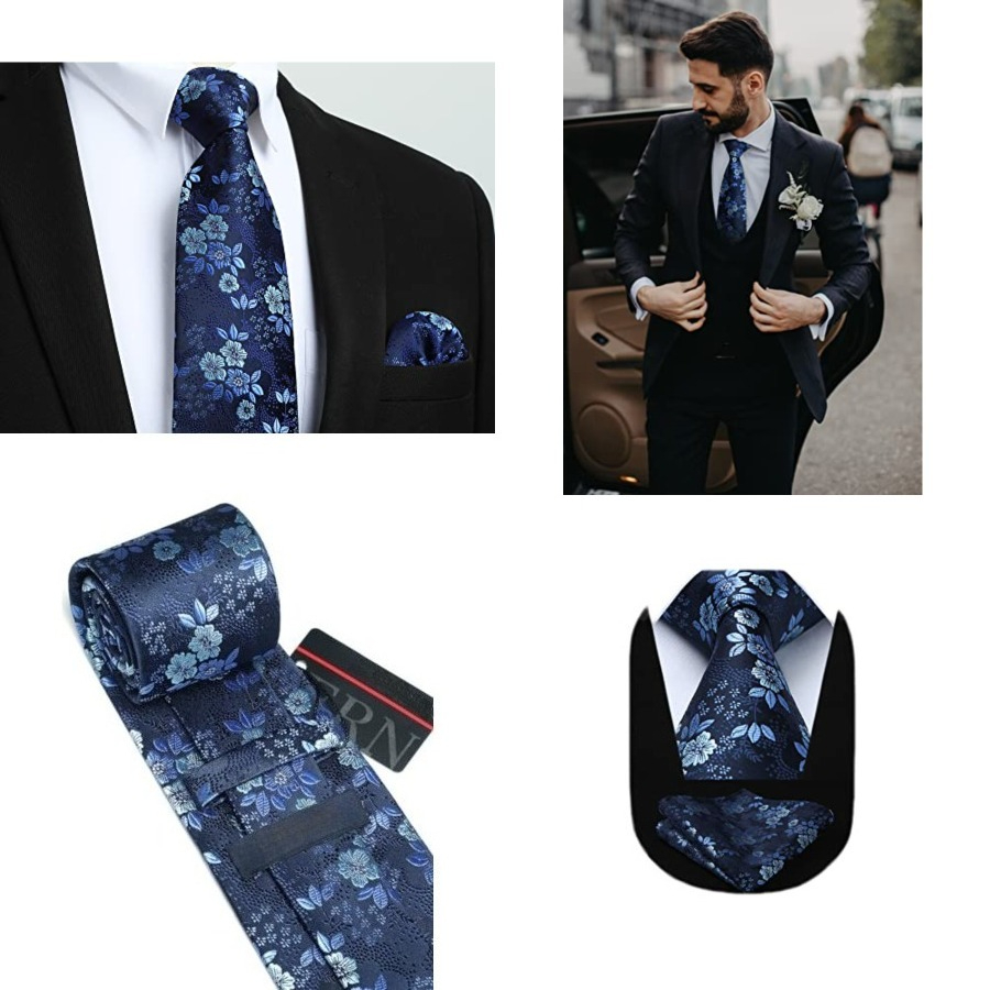 Men Floral Ties Woven Classic  - مراجعة Pocket Square Set وسعره