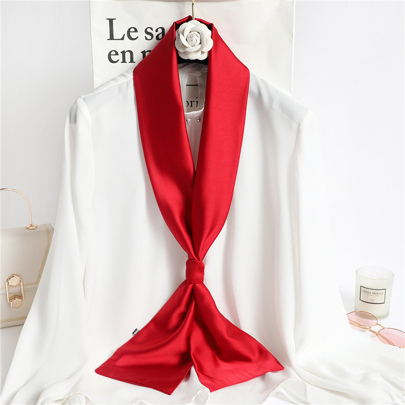 Red Solid Color Long Silk Scar - مراجعة Ascot Neck Scarf وسعره