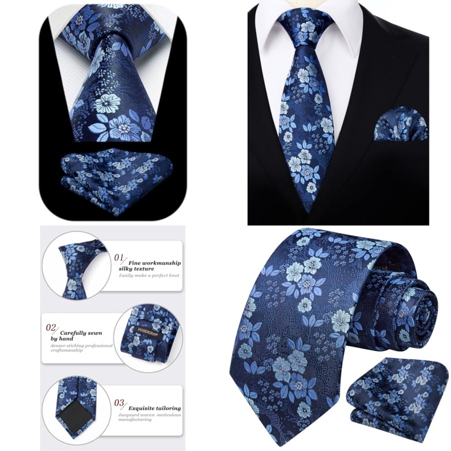Extra Long Ties for Men Classi - مراجعة Pocket Square Set وسعره