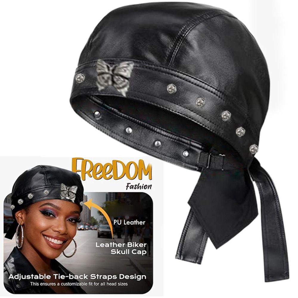 New PU Leather Black Biker Cap - مراجعة Bandana Doo Rag وسعره