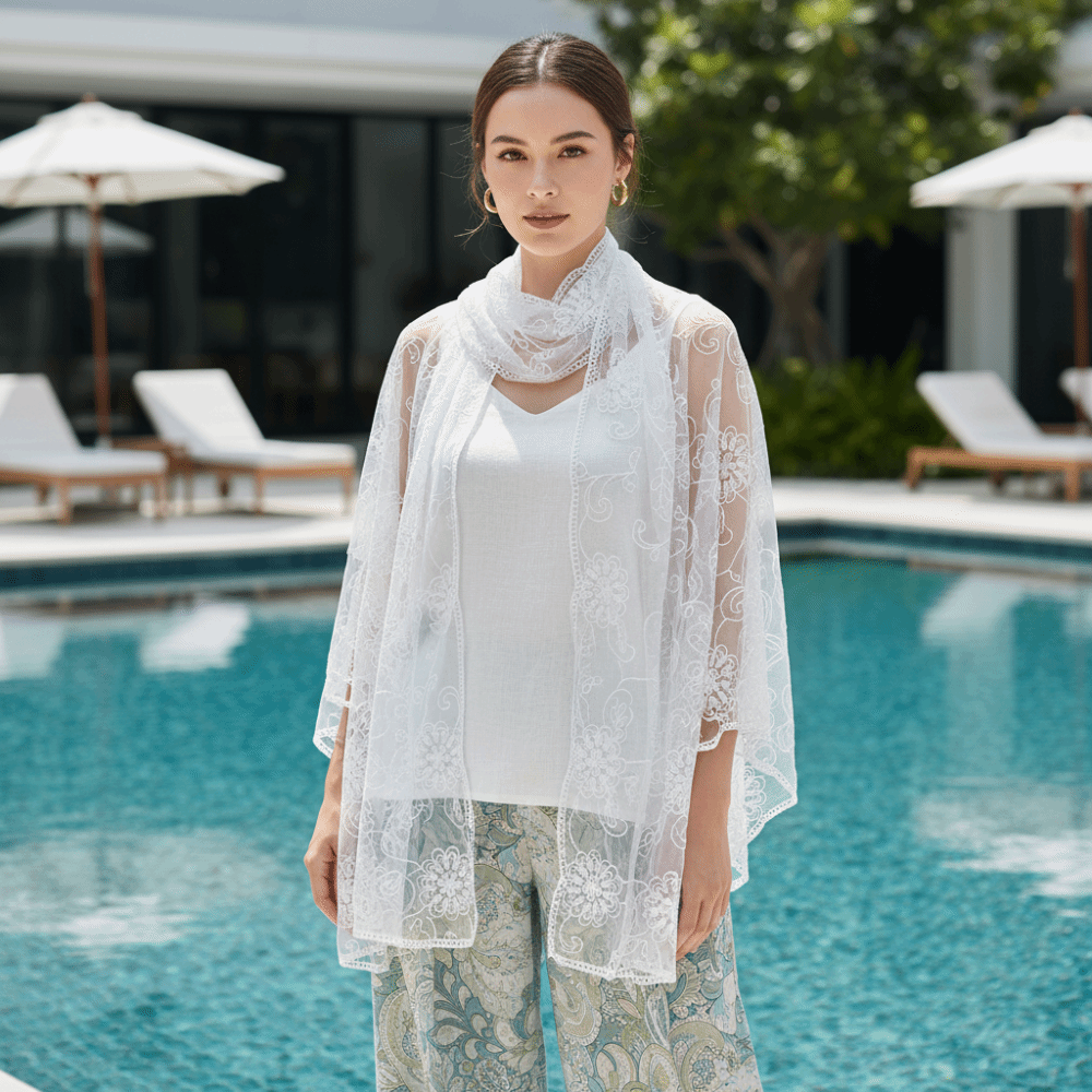 Lace Scarf Embroidered Floral  - مراجعة Stole Wedding Shawl وسعره