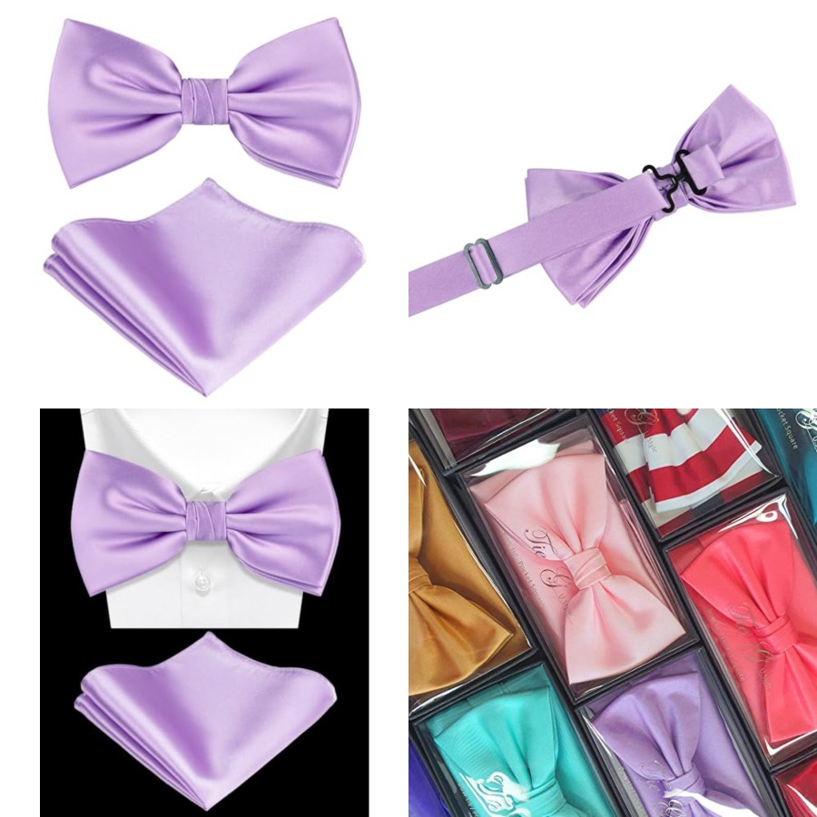 Solid Color Pre-tied Bow Tie a - مراجعة Pocket Square Set وسعره