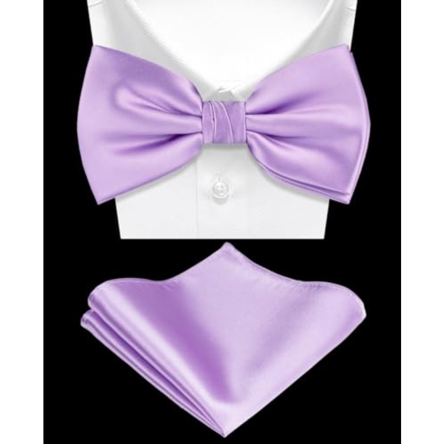Solid Color Pre-tied Bow Tie a - مراجعة Pocket Square Set وسعره