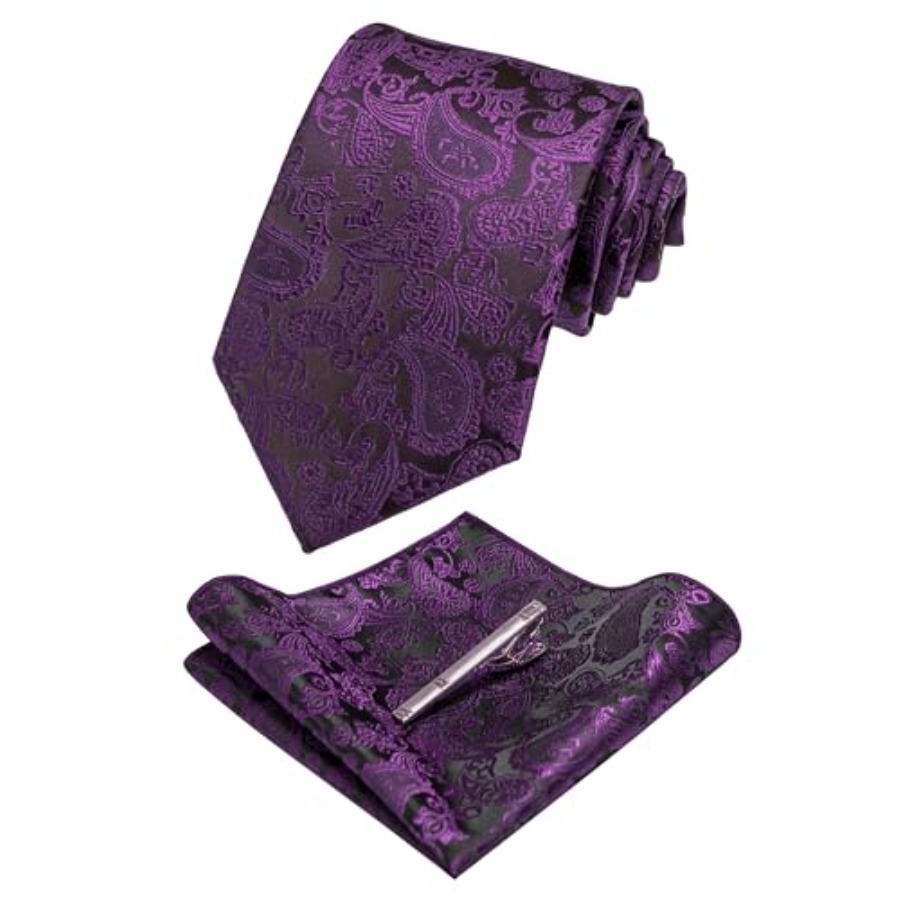 Mens Solid Color Paisley Neckt - مراجعة Pocket Square Set وسعره