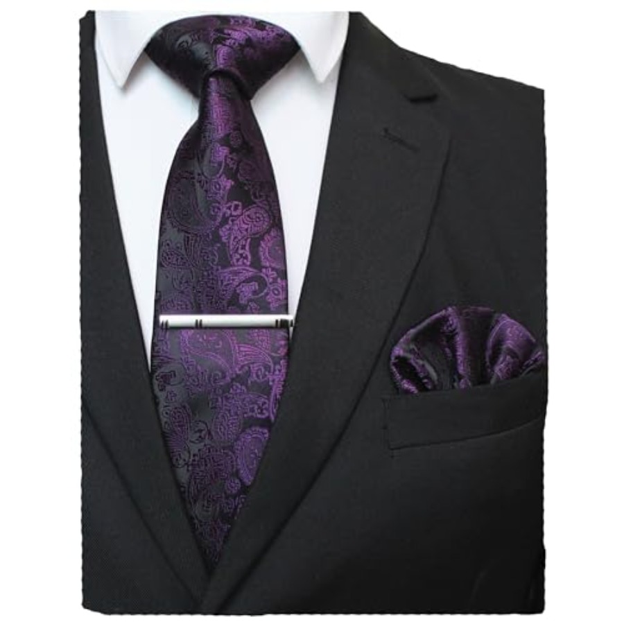 Mens Solid Color Paisley Neckt - مراجعة Pocket Square Set وسعره